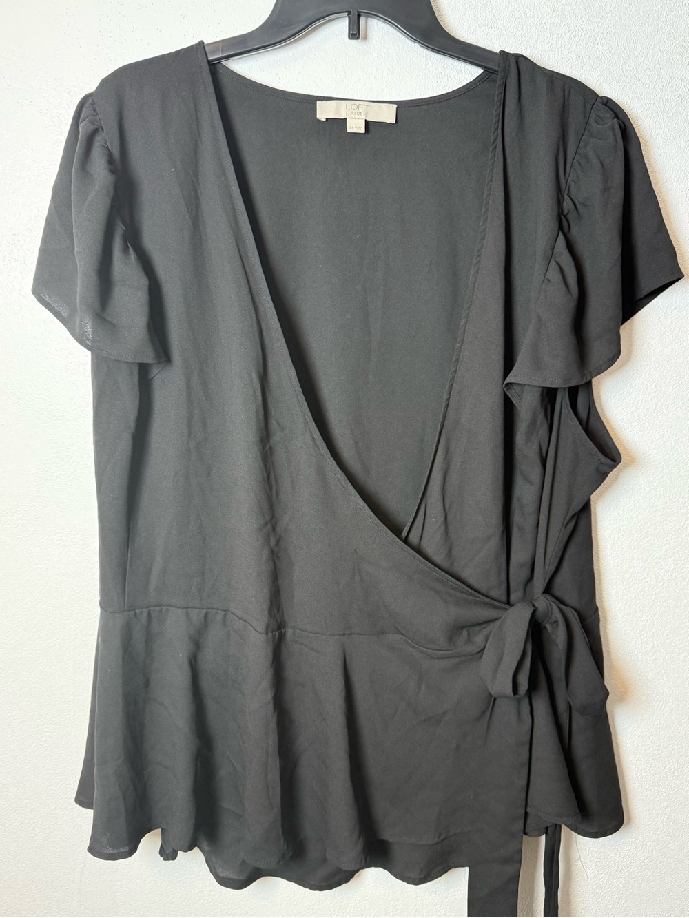 LOFT Black Wrap Flutter Sleeve Peplum Blouse - Picture 2 of 4